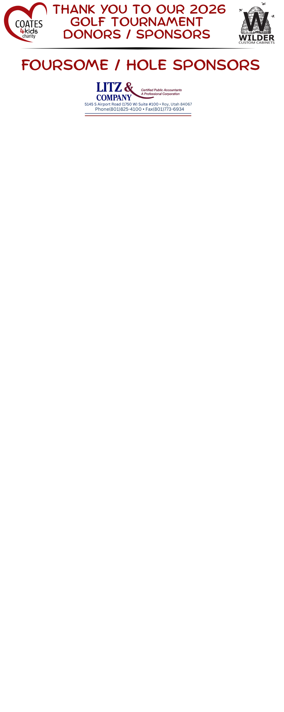 2026 Golf Tournament Sponsors/Donors