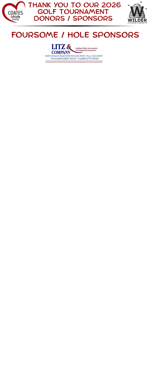 2026 Golf Tournament Sponsors/Donors